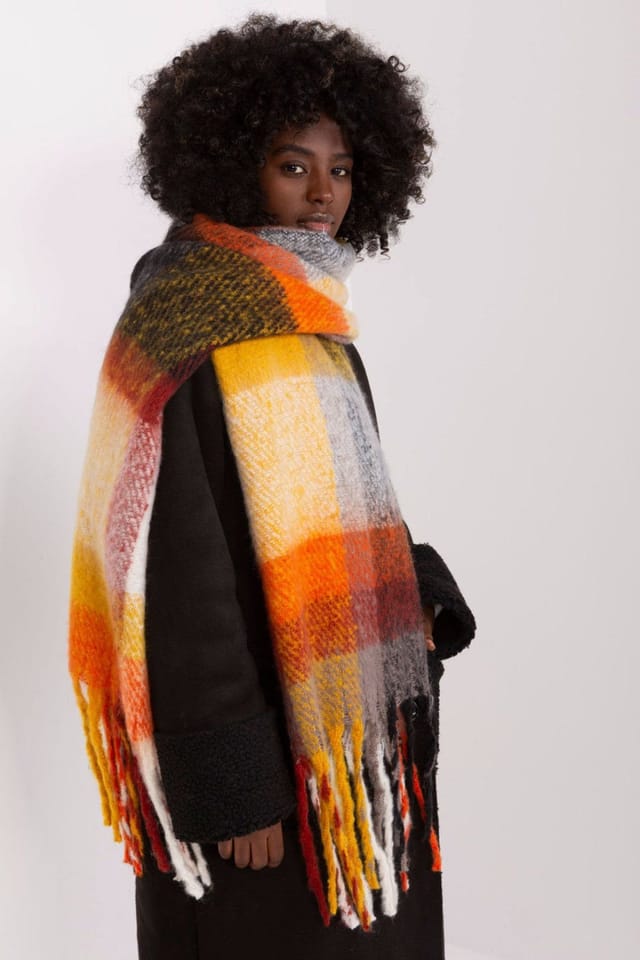 Love Lace Love Lace Women's Colorful Plaid Polyester Scarf with Tassels for Fall Winter in Orange - 2