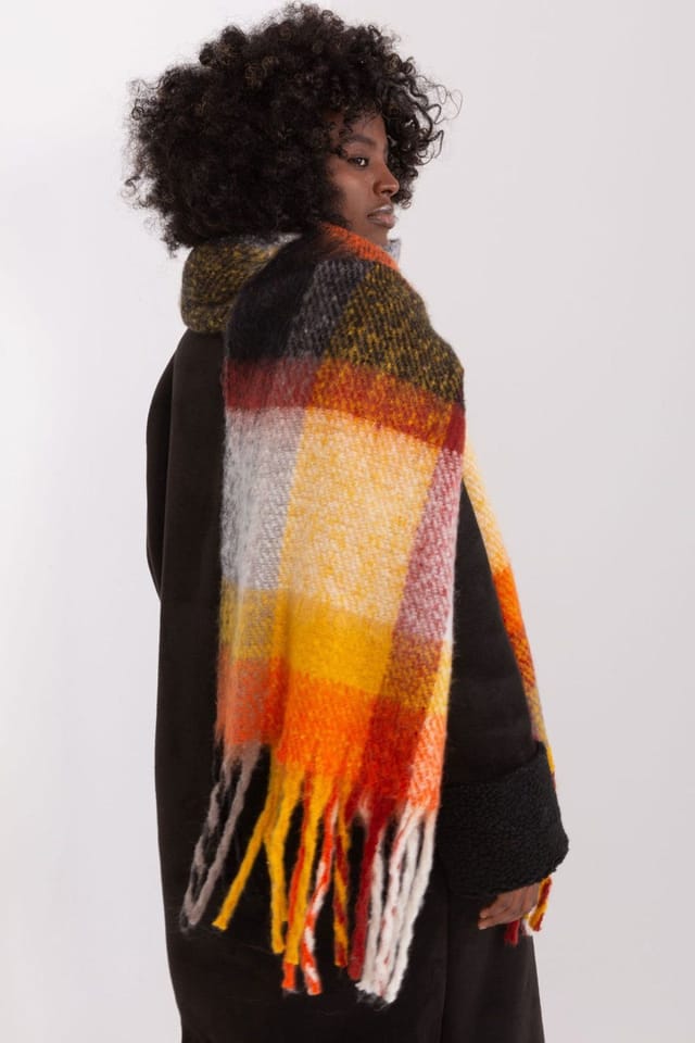 Love Lace Love Lace Women's Colorful Plaid Polyester Scarf with Tassels for Fall Winter in Orange - 3