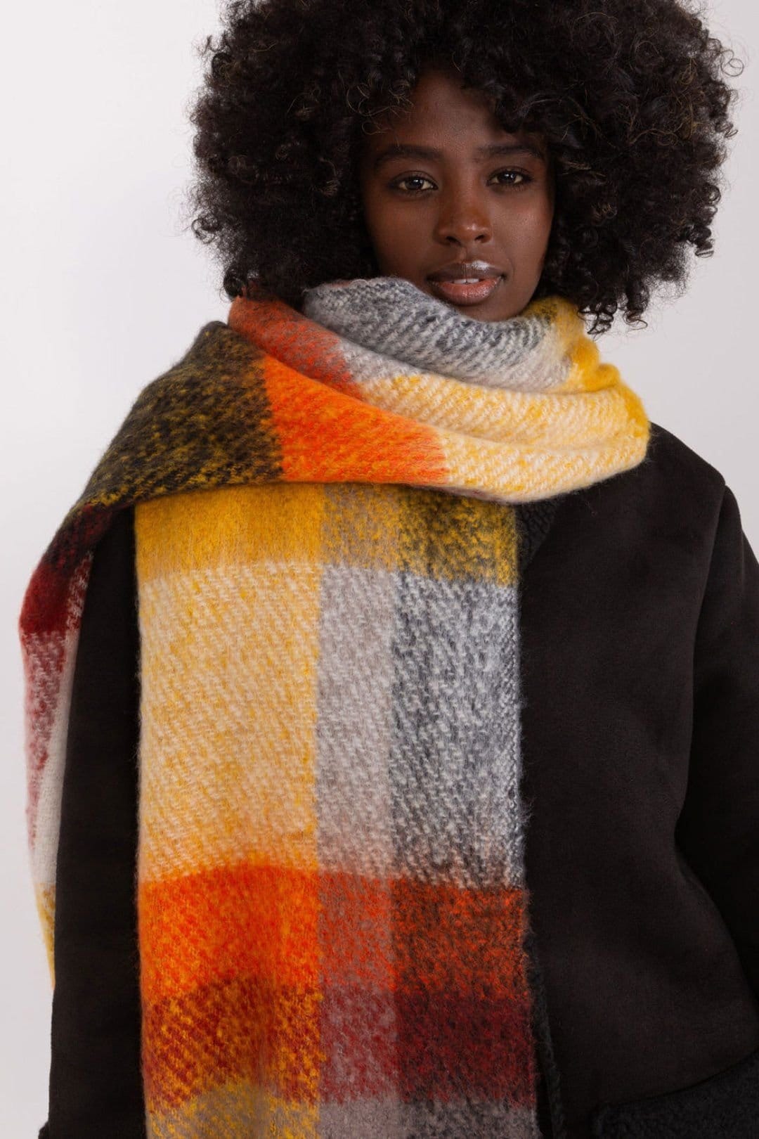 Love Lace Love Lace Women's Colorful Plaid Polyester Scarf with Tassels for Fall Winter in Orange - 4