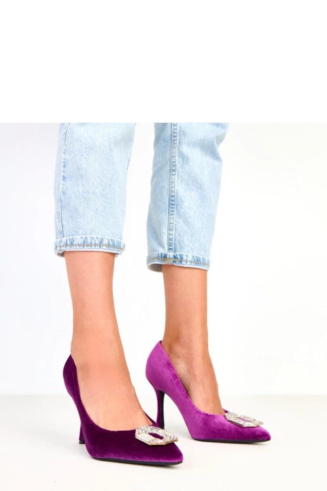 Love Lace Love Lace Women's Elegant Slip On Fabric High Heel Shoes With Zircon Detail in Violet