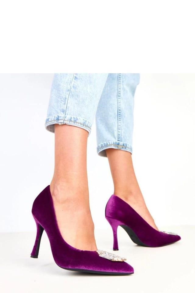 Love Lace Love Lace Women's Elegant Slip On Fabric High Heel Shoes With Zircon Detail in Violet - 3