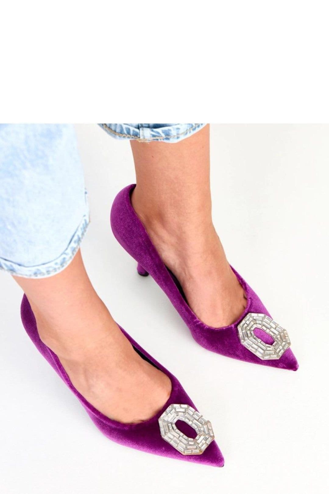 Love Lace Love Lace Women's Elegant Slip On Fabric High Heel Shoes With Zircon Detail in Violet - 4
