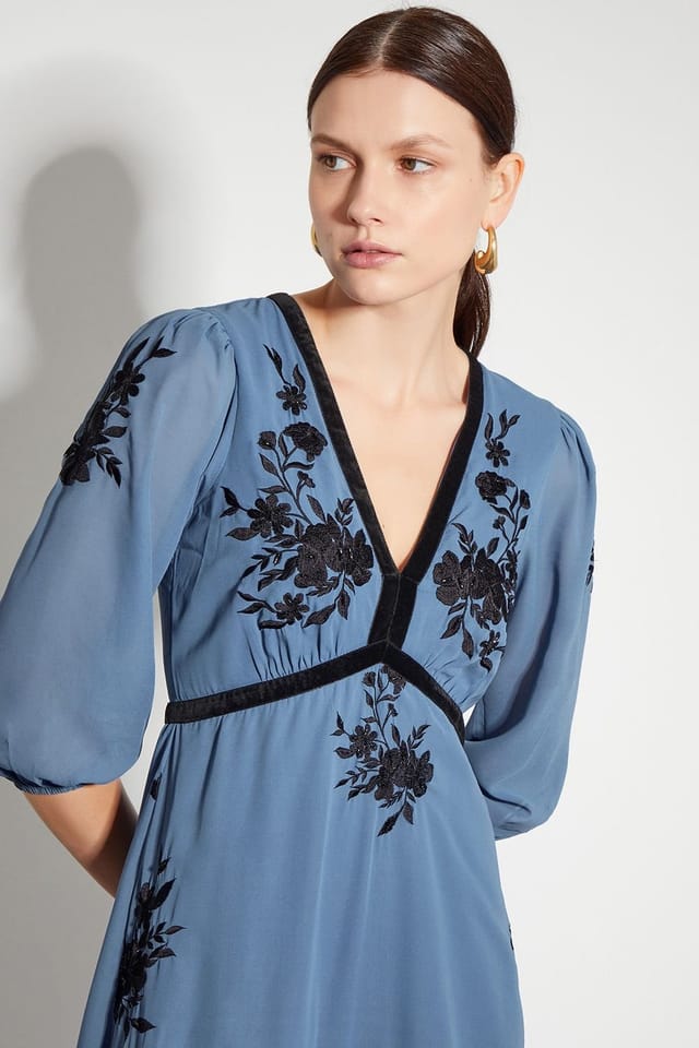 Monsoon Monsoon Women's Tessa V-Neck Floral Midi Dress in Blue - 2