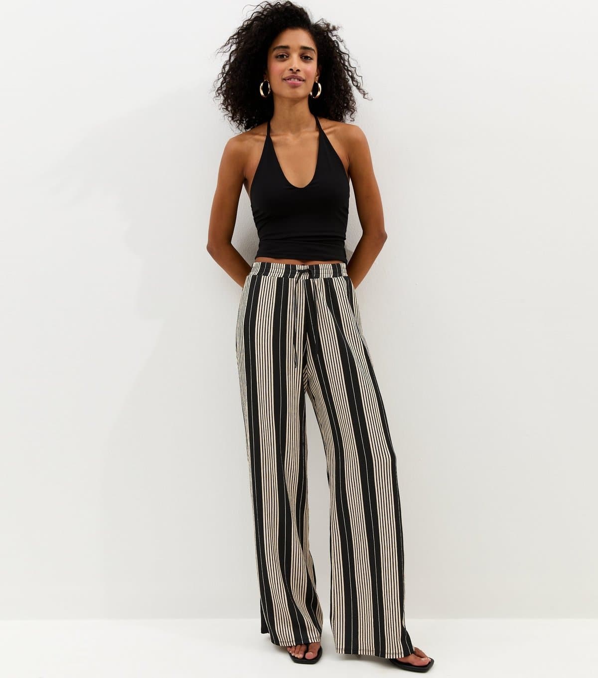 New Look Women's Black Striped Wide Leg Trousers New Look