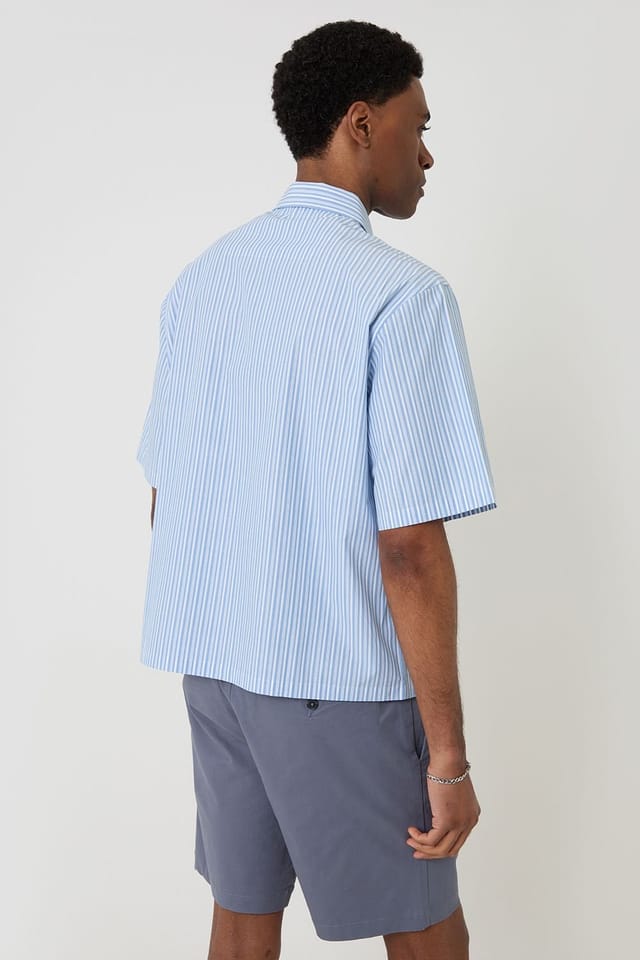 Threadbare Threadbare Men's Stripe Boxy Fit Cotton Short Sleeve Shirt in Blue - 2