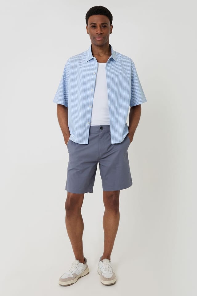 Threadbare Threadbare Men's Stripe Boxy Fit Cotton Short Sleeve Shirt in Blue - 3