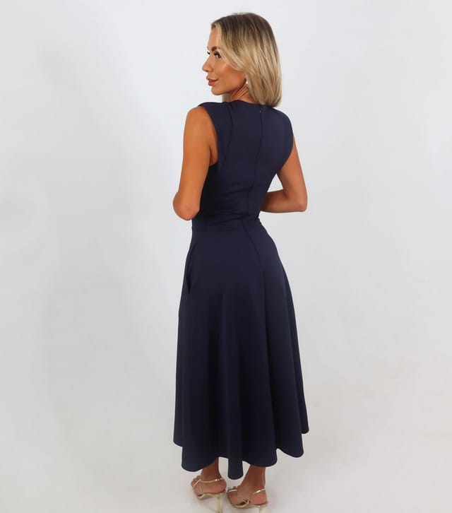AX Paris Women's Navy Round Neck A-Line Midi Dress AX Paris New Look - 3