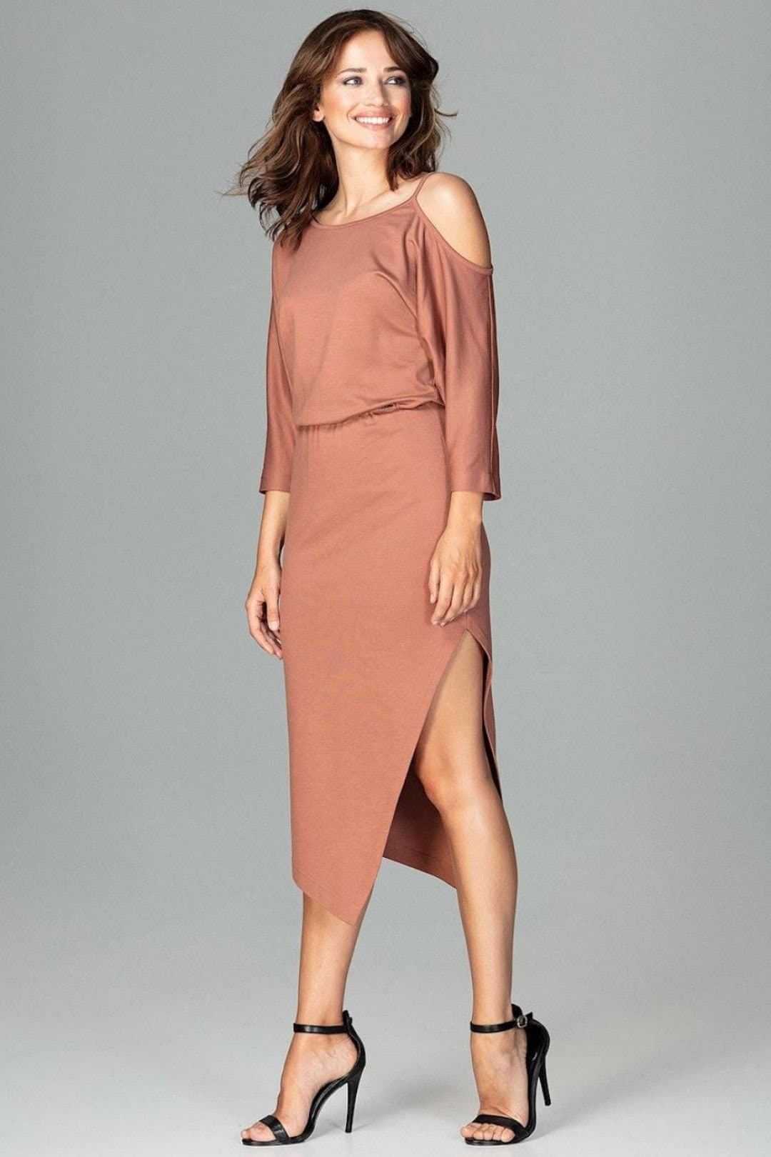 Love Lace Love Lace Women's Asymmetrical Kimono Sleeve Evening Dress Slit in Brown
