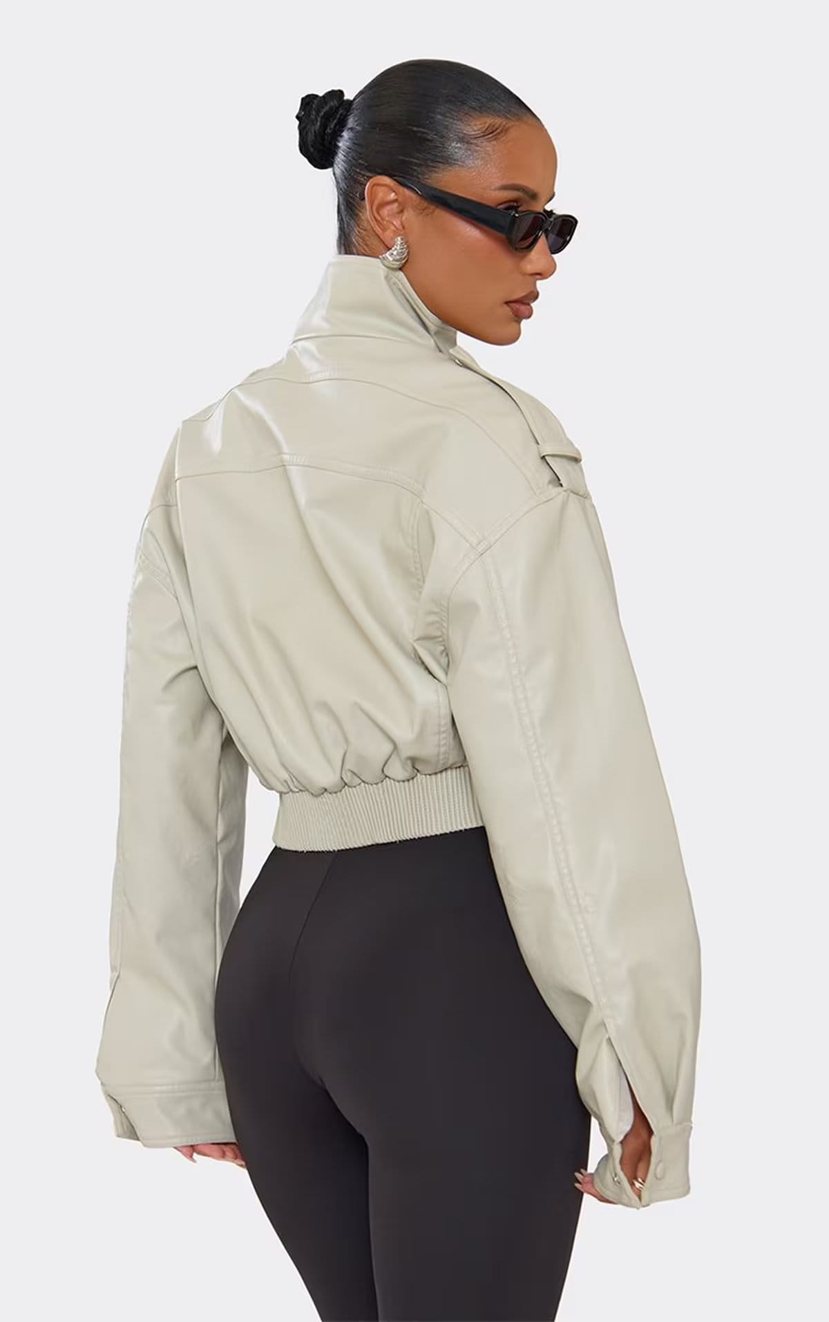 EGO Stone Faux Leather Funnel Neck Jacket