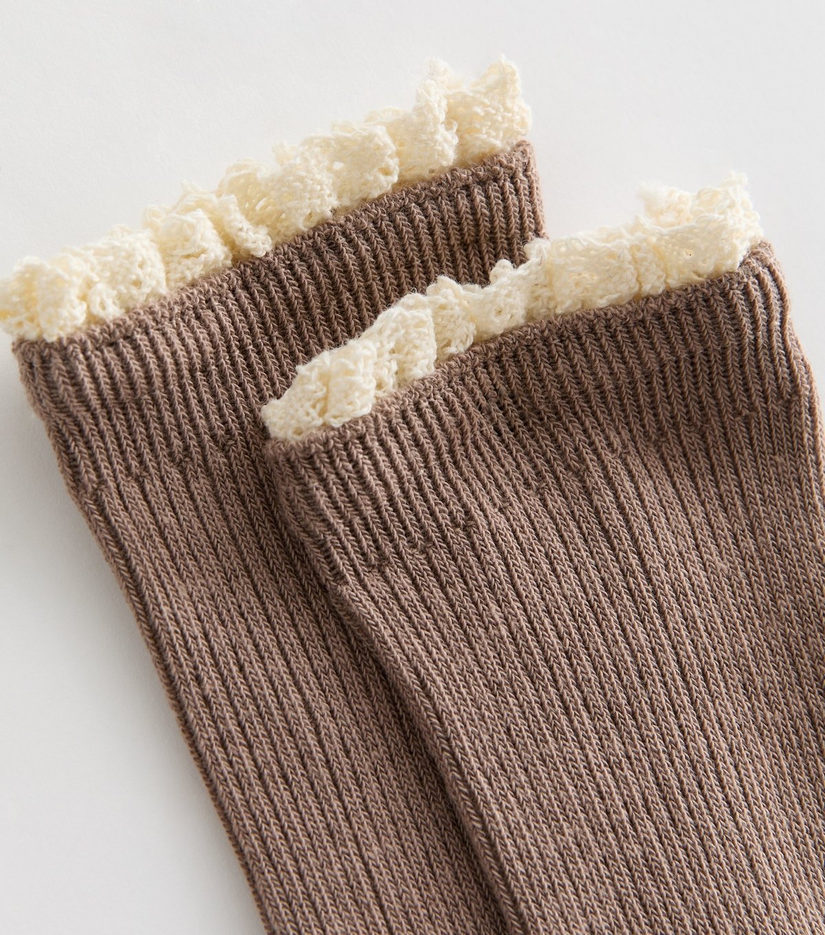 New Look Mink Ribbed Crochet Frill Ankle Socks New Look - 2