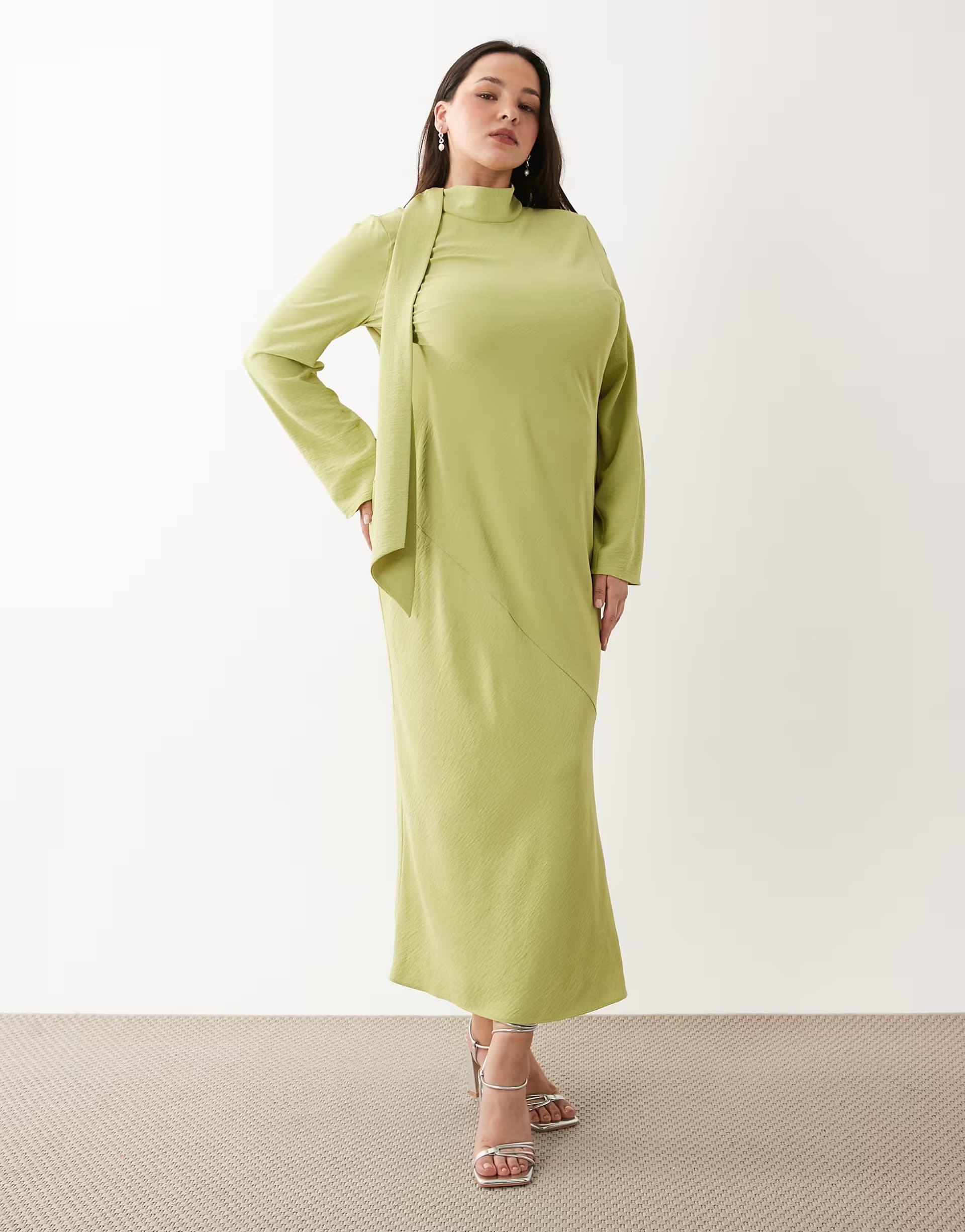 ASOS ASOS DESIGN Curve high neck scarf detail maxi dress in green