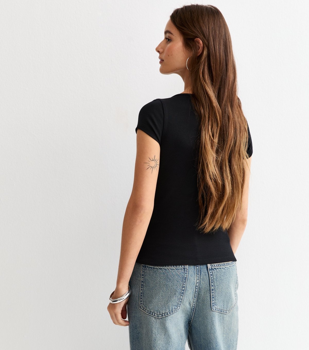 New Look Women's Black Ribbed Jersey Button Placket Top New Look - 4