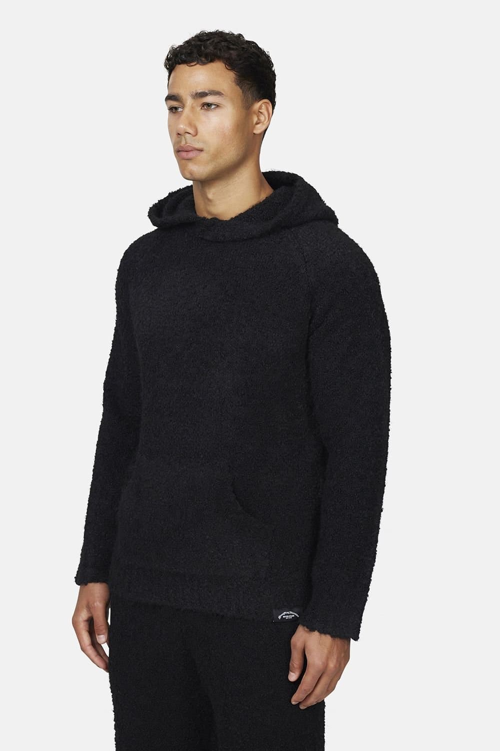 GOOD FOR NOTHING Good For Nothing Men's Relaxed Boucle Knitted Pullover Hoodie in Black