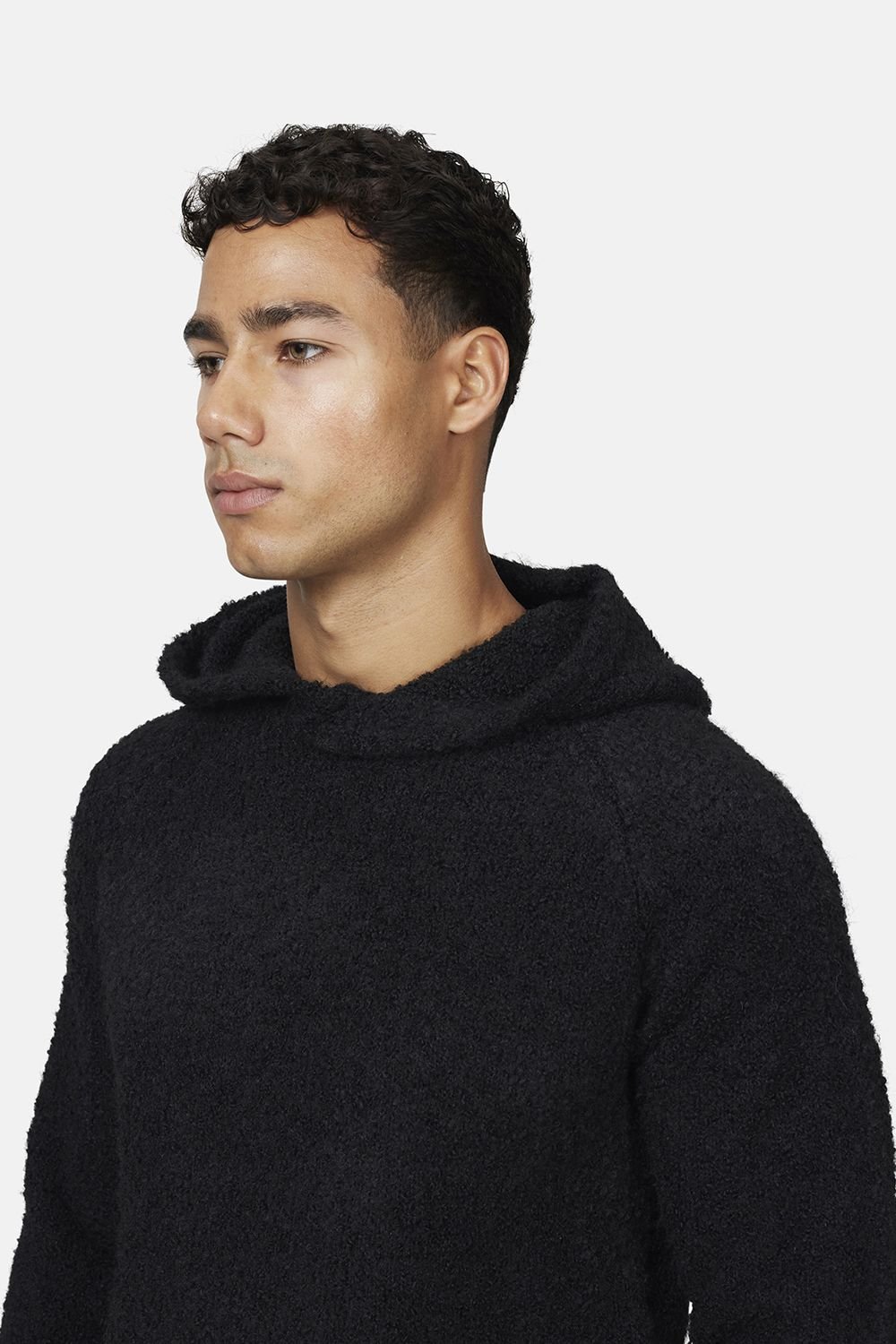 Good For Nothing Good For Nothing Men's Relaxed Boucle Knitted Pullover Hoodie in Black - 3
