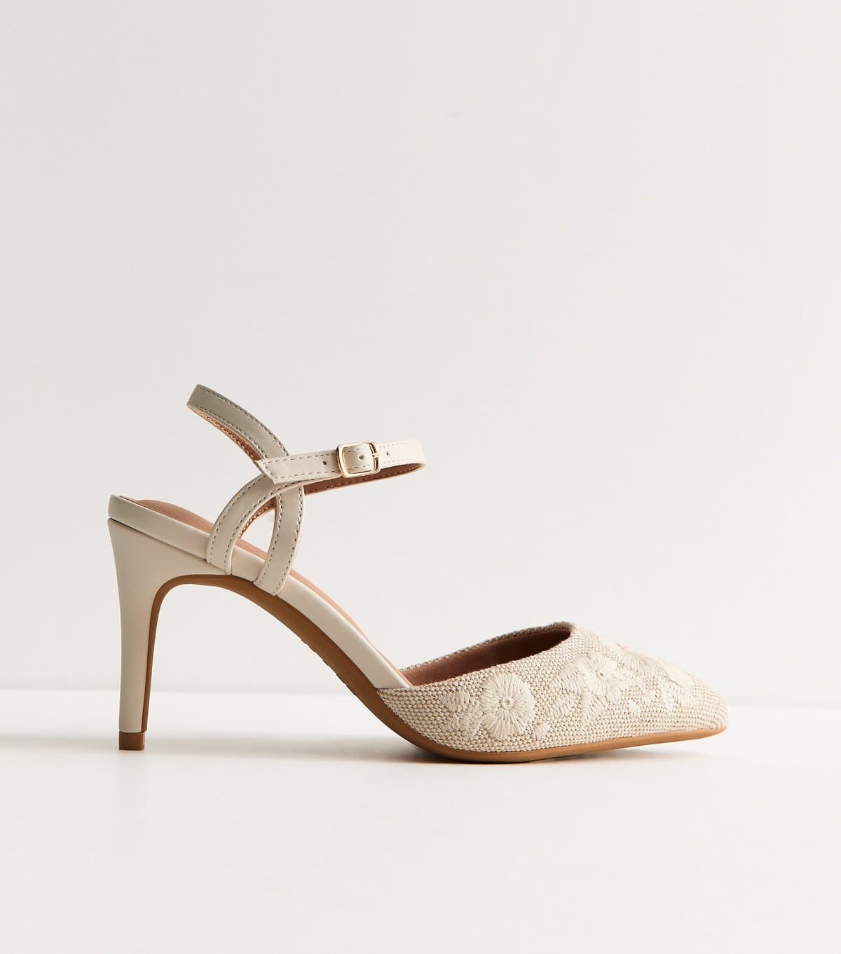 New Look Women's Off White Floral Embroidered Stiletto Court Shoes Vegan New Look