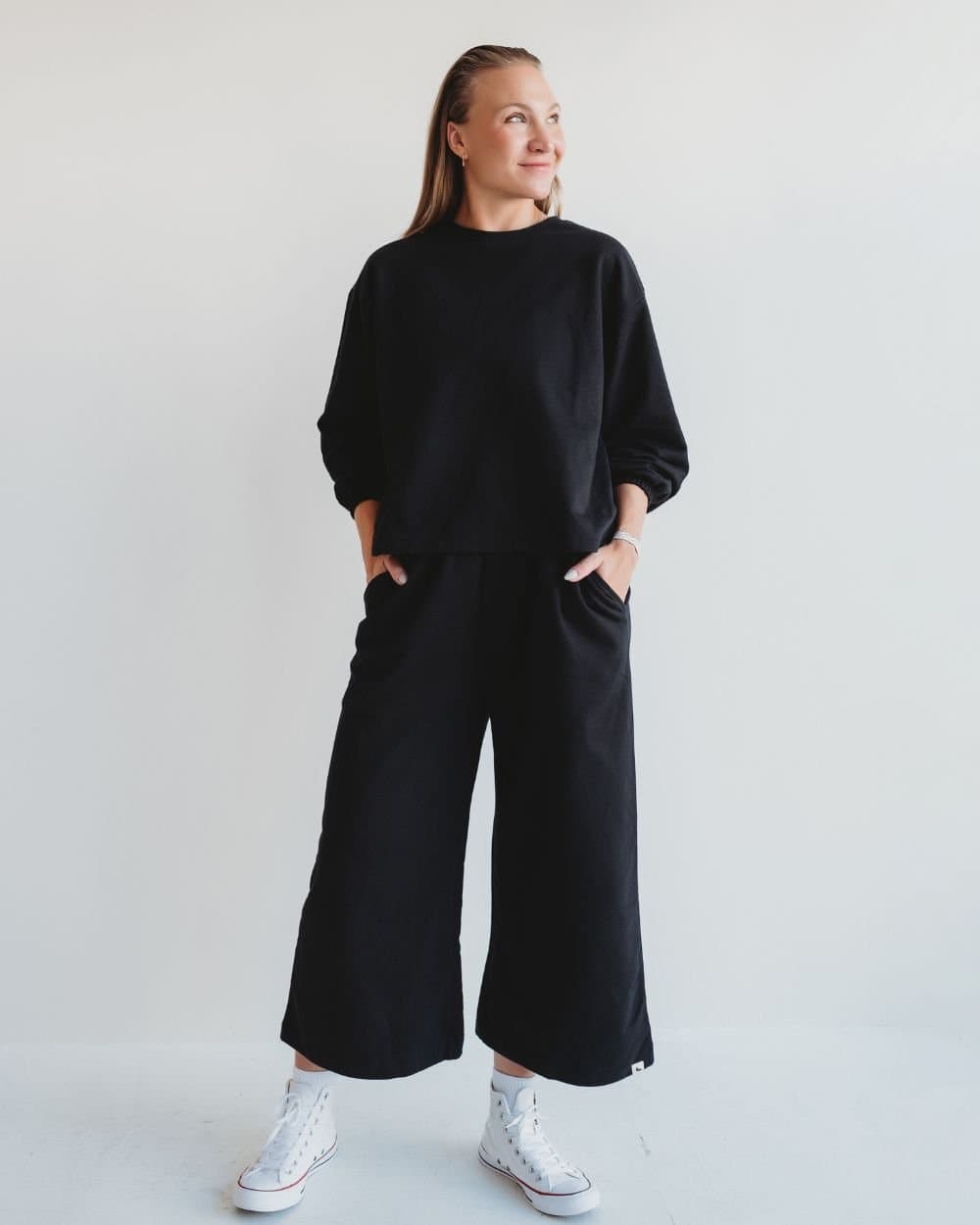 Turtledove London Turtledove London Black Cotton Sweatshirt Wide Leg Trousers