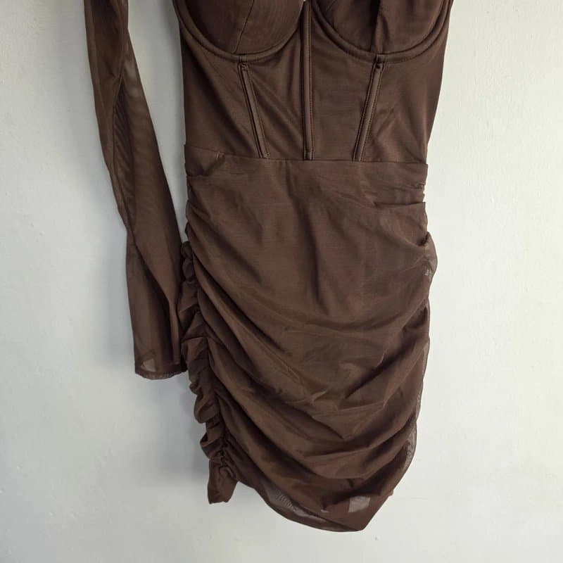 Oh Polly oh polly one shoulder corset mini dress in chocolate 5900 Size 4