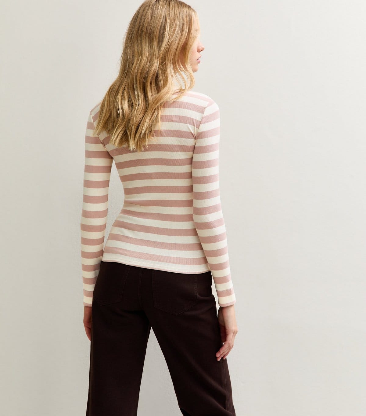 New Look Women's Cream Striped Long Sleeve Ribbed Crew Neck Top New Look - 4