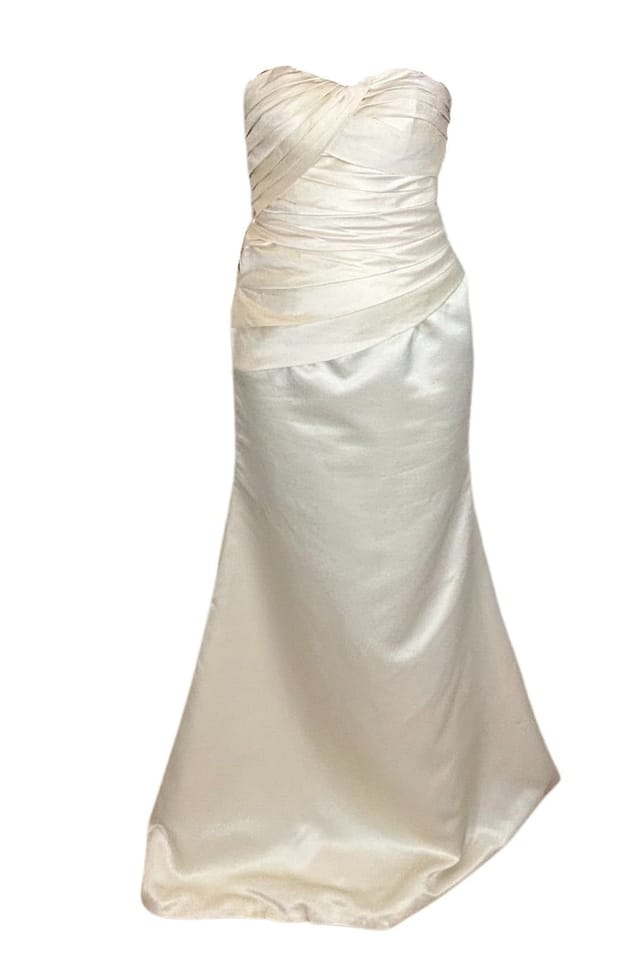 Marco Paul Marco Paul Women's Champagne Satin Mermaid Fitted Strapless Bridesmaid Dress in Cream - 2
