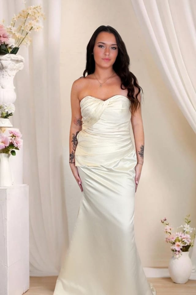 Marco Paul Marco Paul Women's Champagne Satin Mermaid Fitted Strapless Bridesmaid Dress in Cream - 3