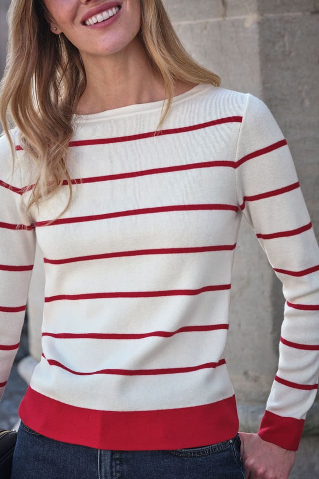 Pure Collection Pure Collection Women's Cotton Wool Striped Boat Neck Jumper - 2