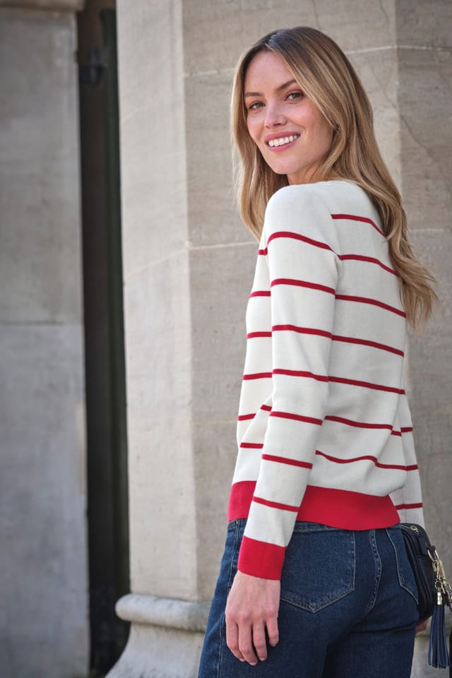 Pure Collection Pure Collection Women's Cotton Wool Striped Boat Neck Jumper - 3