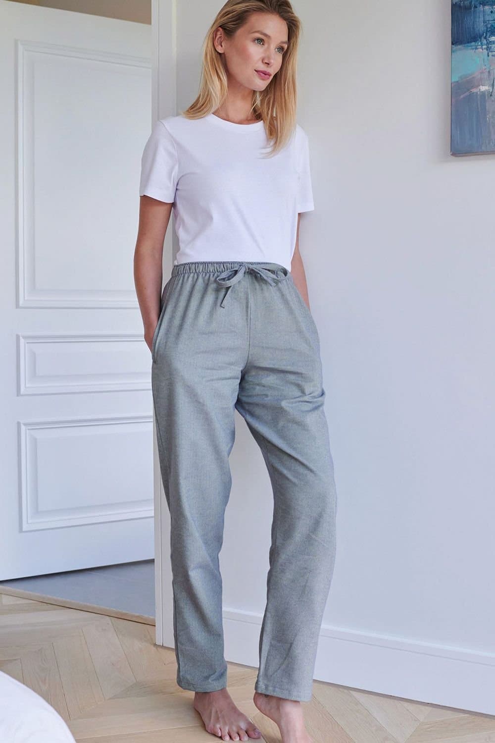 British Boxers British Boxers Women's "Orkney" Herringbone Brushed Cotton Pyjama Trousers in Light Green