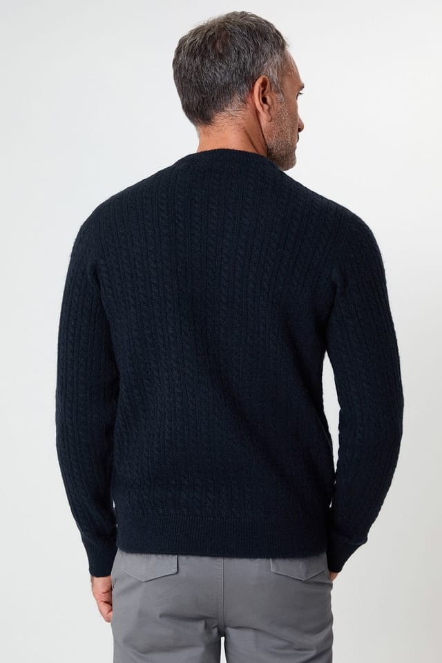 Saltwell Saltwell Men's Cable Knit Crew Neck Jumper in Navy - 2