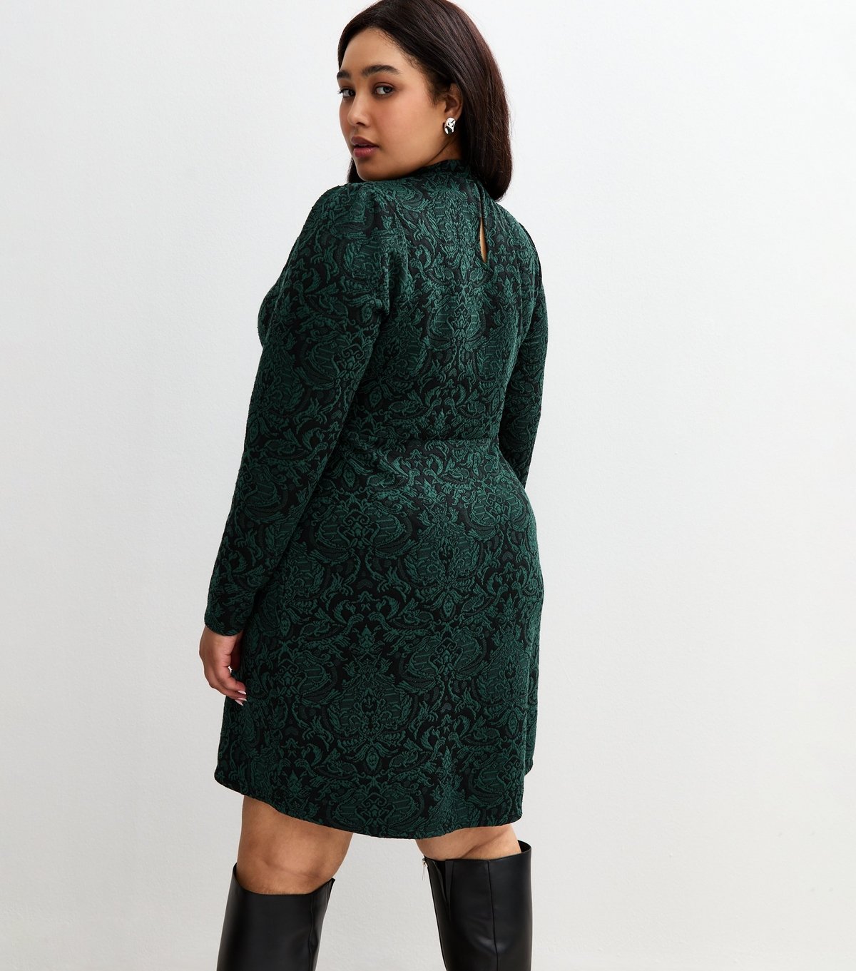 New Look Women's Plus Size Green Jacquard Mini Dress Curves New Look - 4