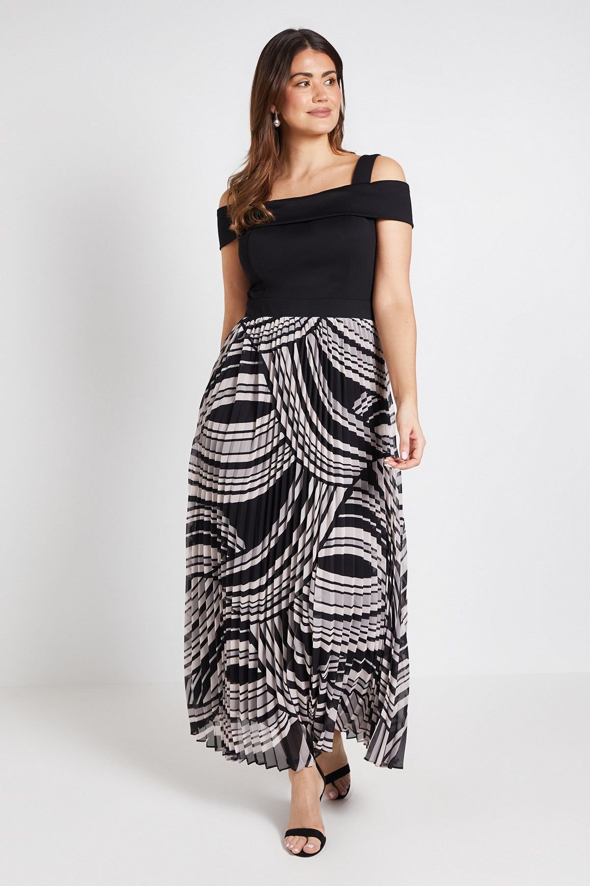 Wallis Wallis Women's Ponte Cold Shoudler Pleated Maxi Dress in Black - 1