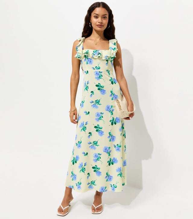 New Look Women's Petite Cream Floral Ruffled Square Neck Midi Dress New Look - 3