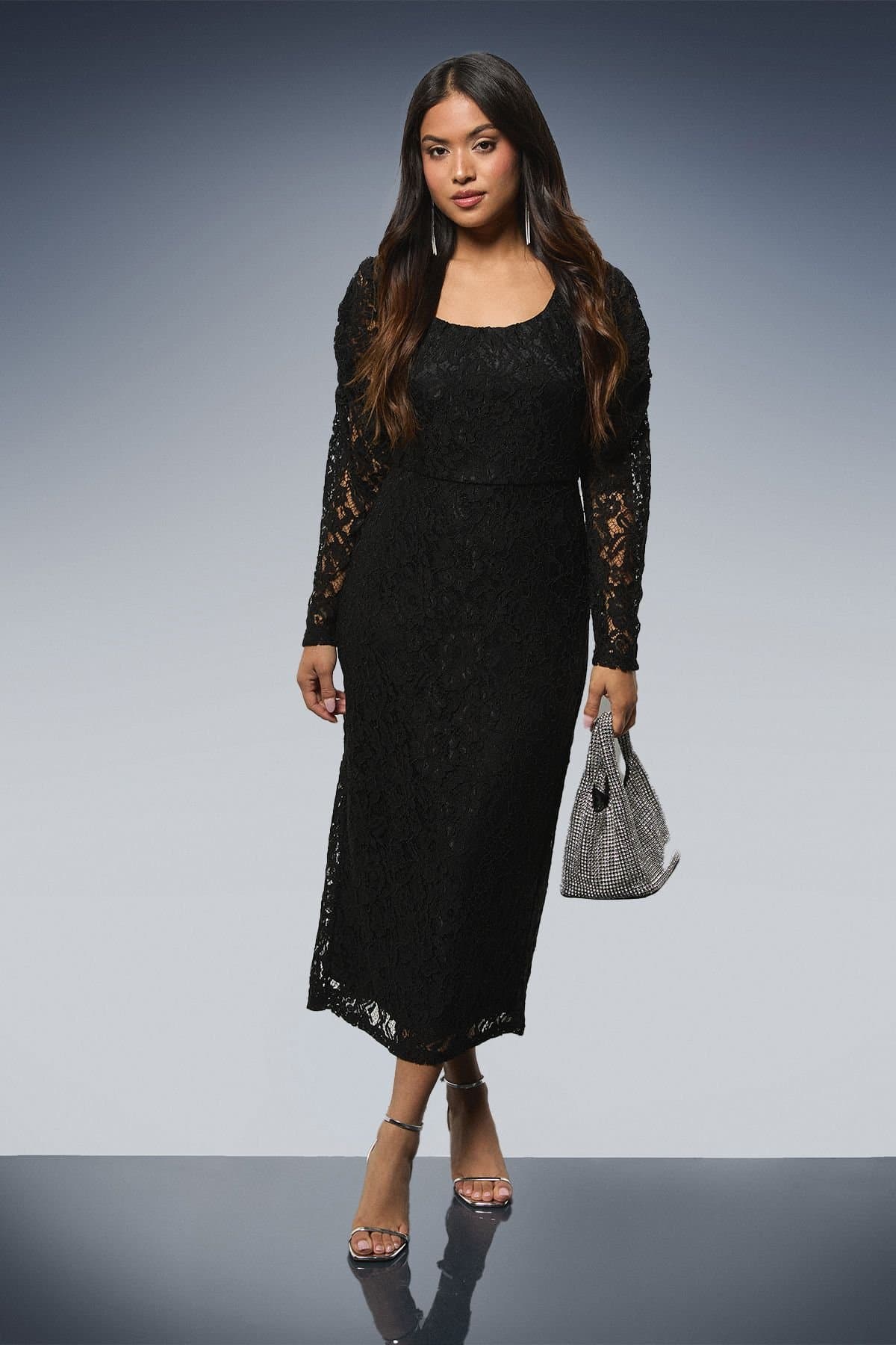 Dorothy Perkins Dorothy Perkins Women's Petite DP Luxe Scoop Neck Lace Pencil Dress in Black