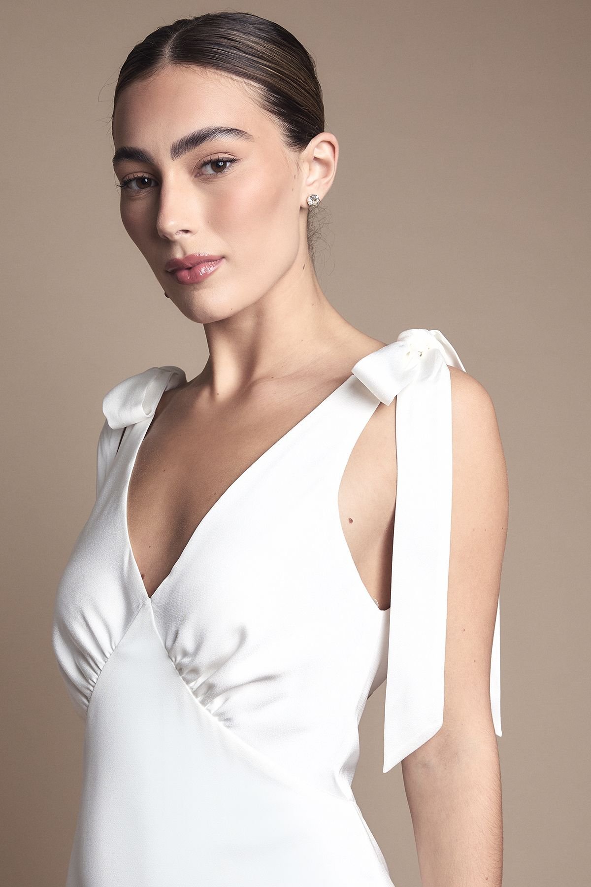 Coast Coast Women's Satin Back Crepe Tie Shoulder Midi Wedding Dress in Ivory - 4