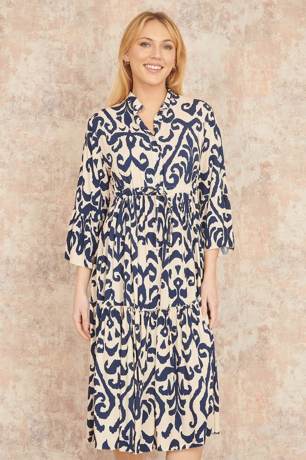 Yumi Yumi Women's Navy Block Print Kaftan in Ivory