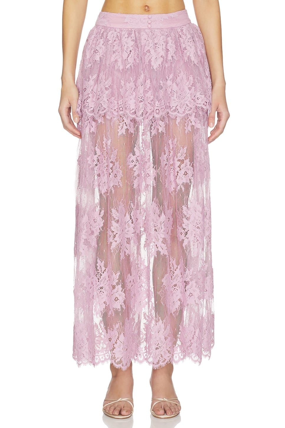 revolve Revolve Mauve Shadows Lace Midi Skirt by Steve Madden