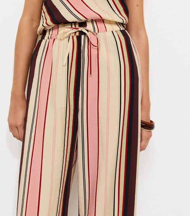 New Look Women's Cream Striped Drawstring Wide Leg Trousers New Look - 2