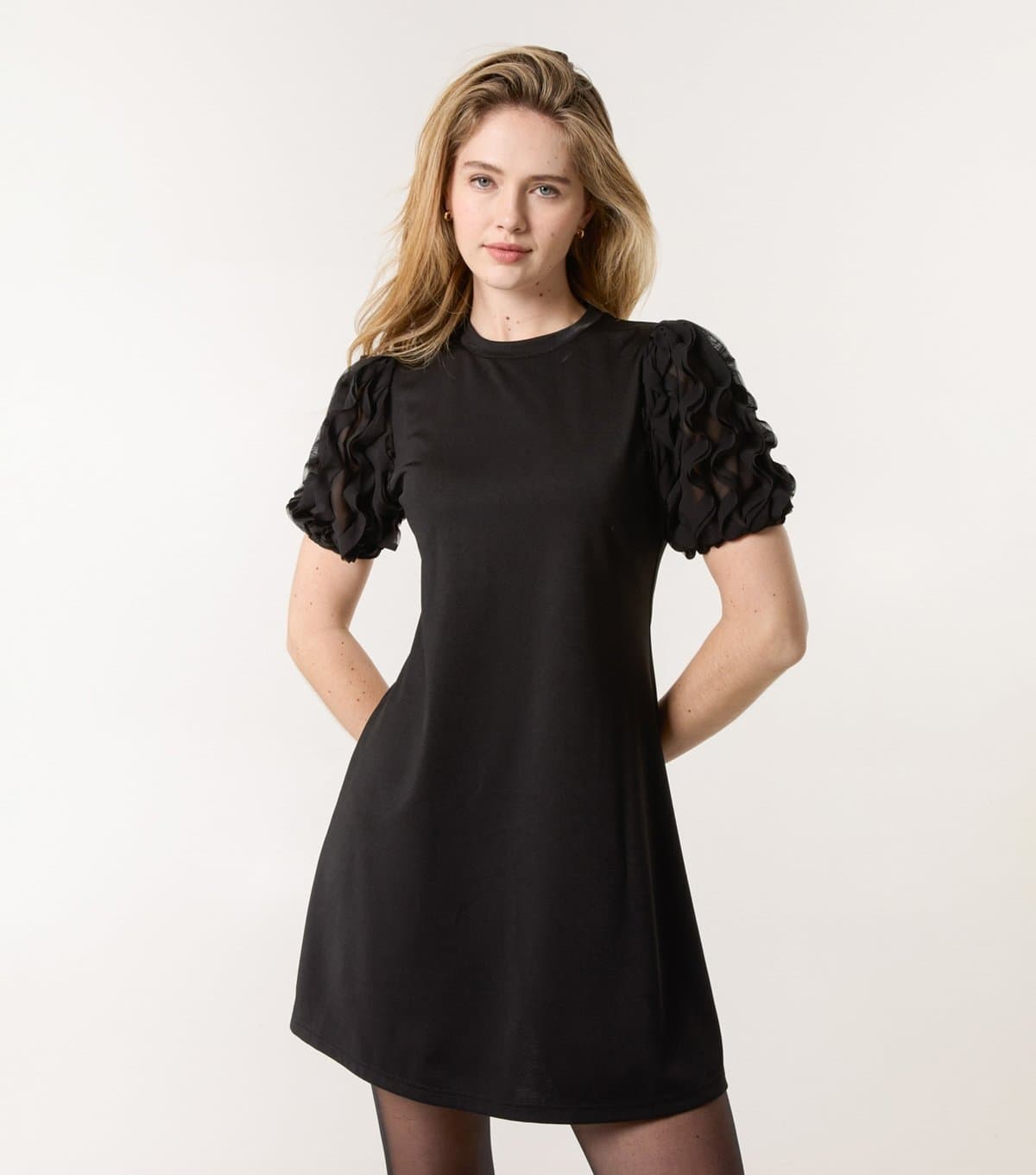 Blue Vanilla Women's Black Textured Sleeve Dress Blue Vanilla New Look