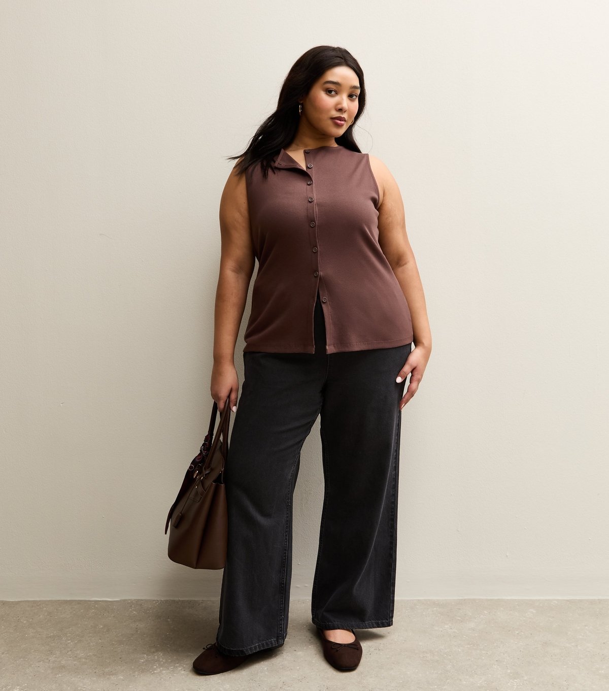 New Look Women's Plus Size Black Drawstring Waist Pull On Wide Leg Jeans Curves New Look - 3