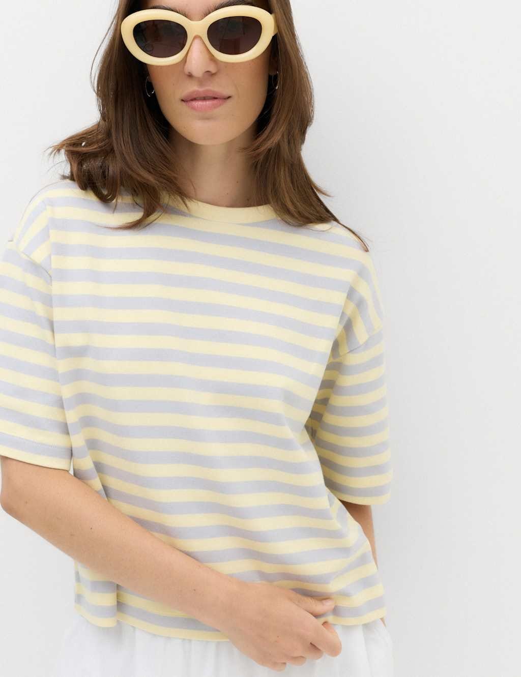 M&S Yellow Mix Cotton Striped Boxy T-Shirt