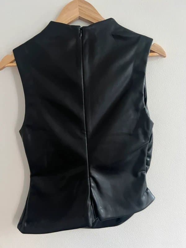 Bershka Bershka Black Faux Leather Draped Top Size S Chic Evening Statement