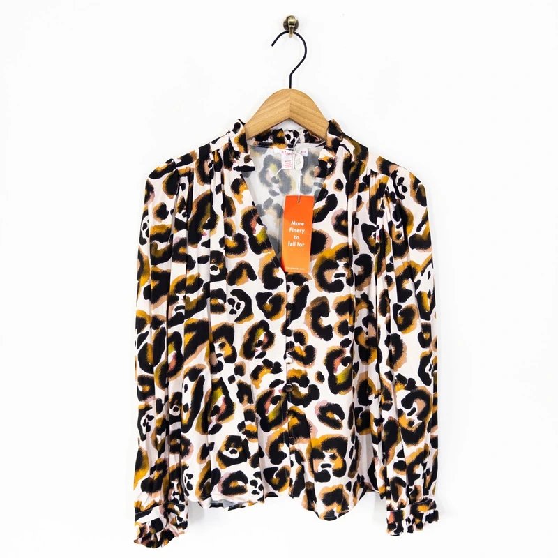 Finery Finery Maisie Leopard Print Blouse Size 8 Long Sleeve V Neck NEW - 1