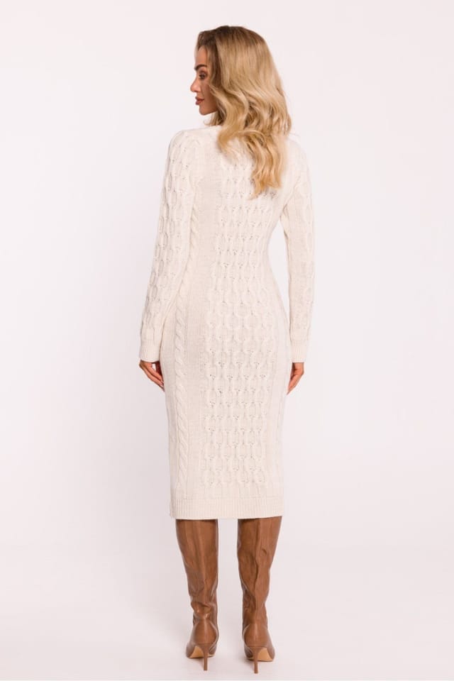 Love Lace Love Lace Women's Poland Made Variegated Knit Sweater Midi Dress in Beige - 2