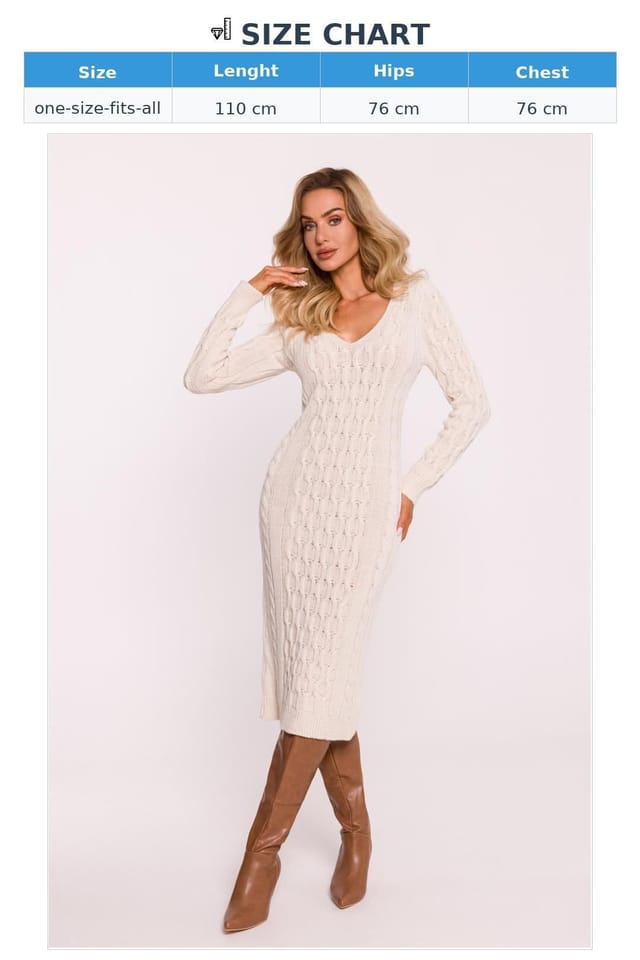 Love Lace Love Lace Women's Poland Made Variegated Knit Sweater Midi Dress in Beige - 3