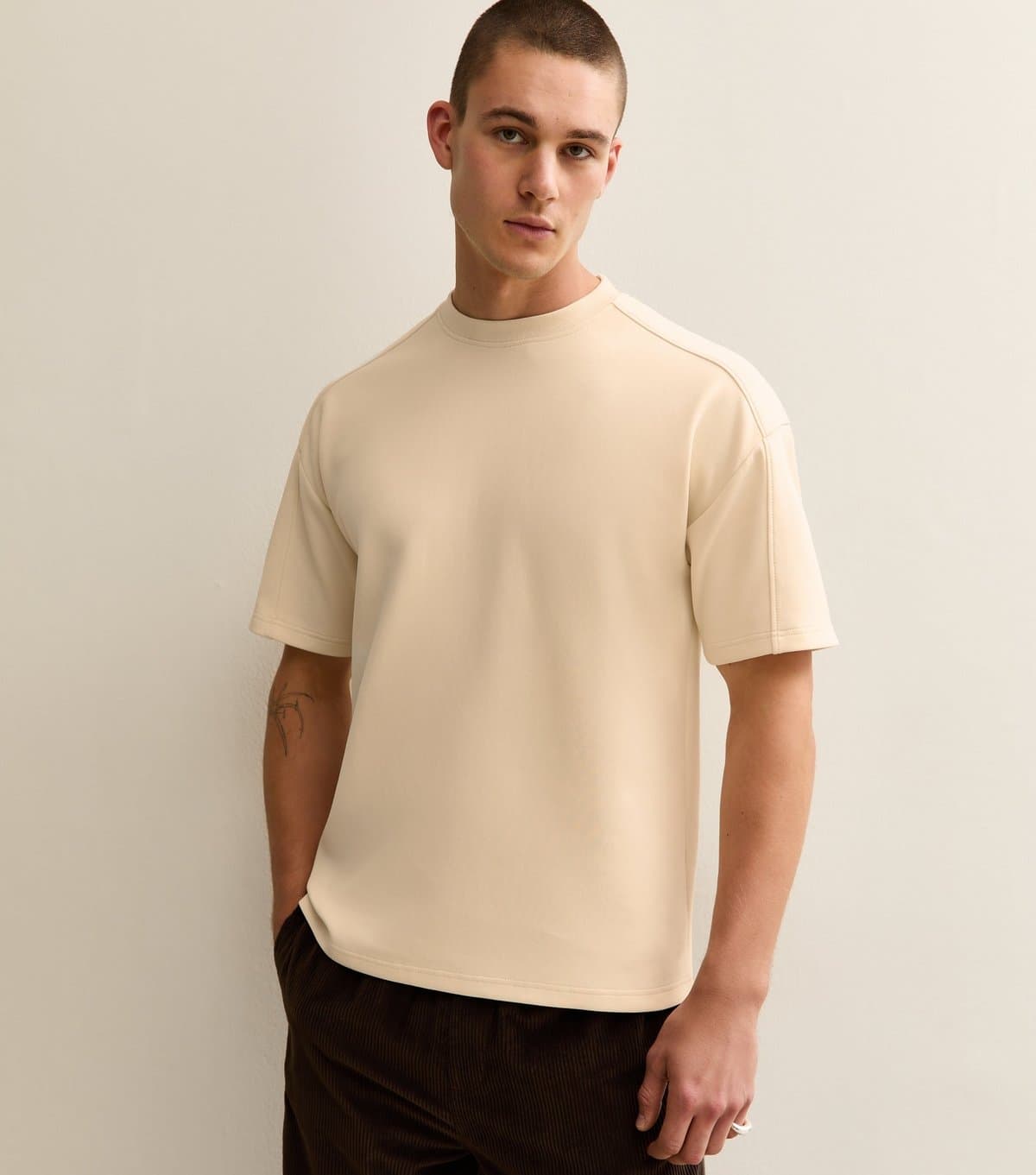 New Look Men's Off White Oversized Short Sleeve T-Shirt New Look