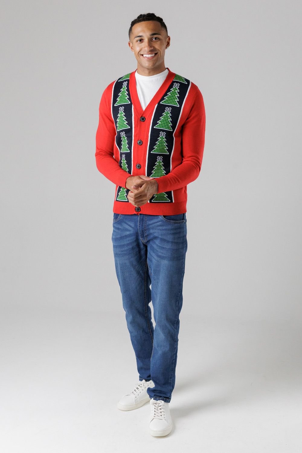 Tokyo Laundry Tokyo Laundry Men's Festive Jacquard V-Neck Cardigan in Red - 3