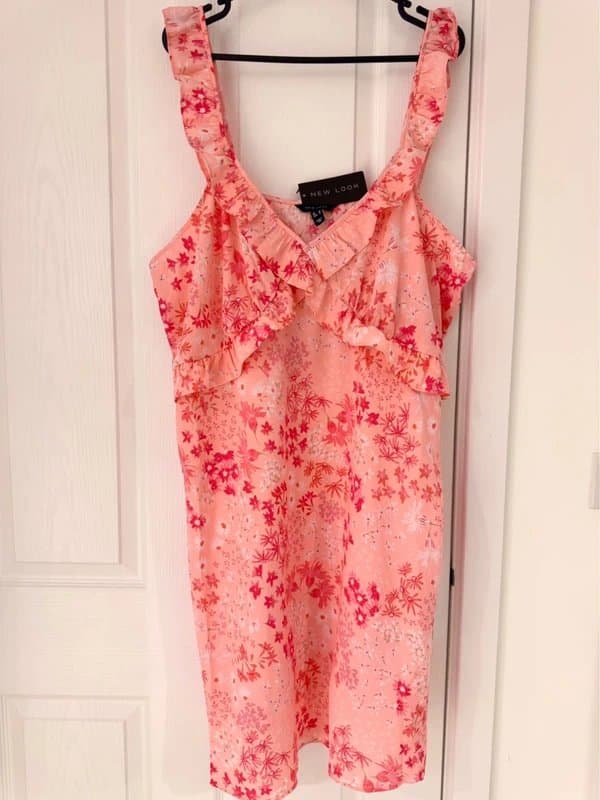 New Look New Look Pink Floral Ruffle Dress UK 22 BNWT Summer Midi
