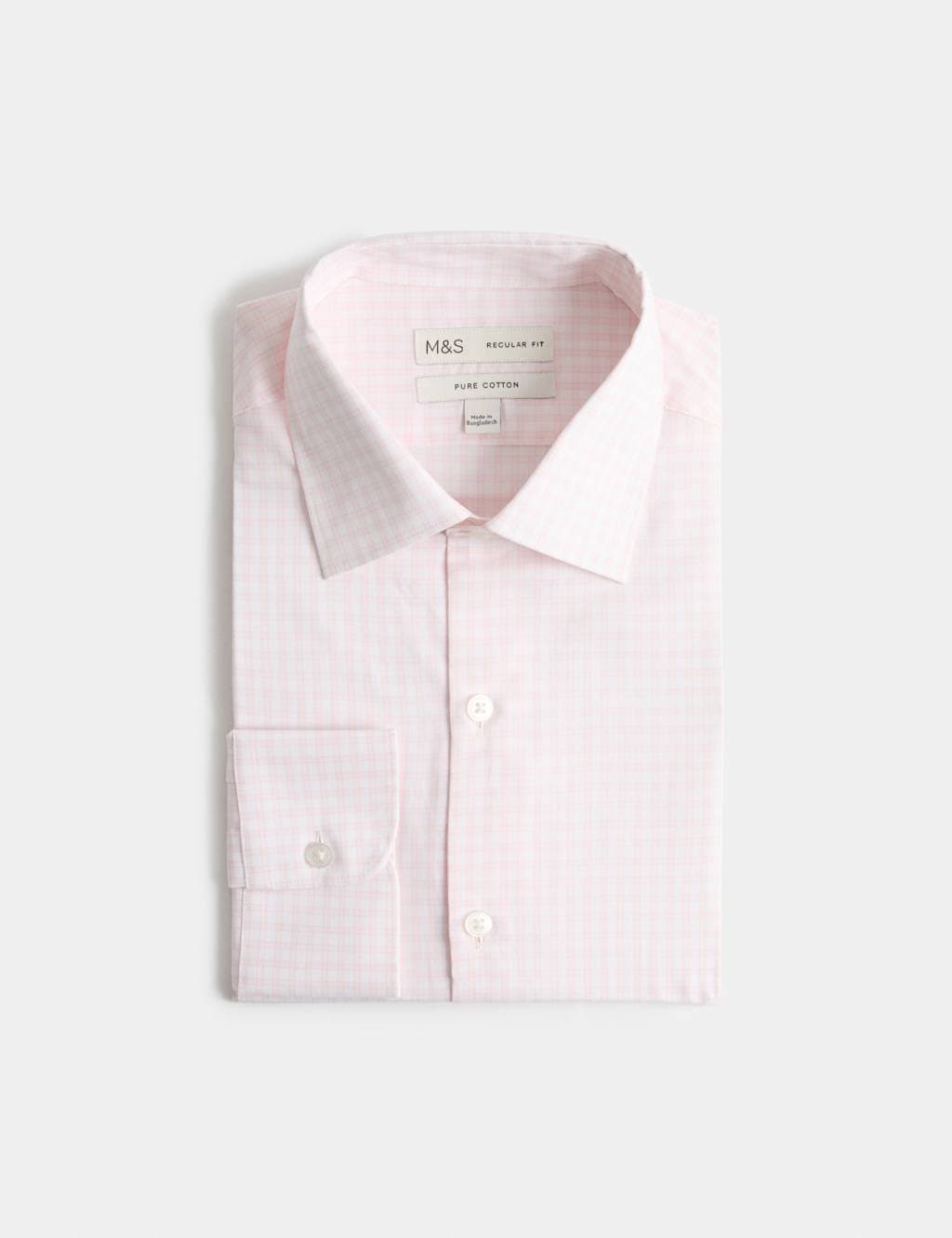 Marks & Spencer M&S Regular Fit Pure Cotton Check Shirt Pink Mix