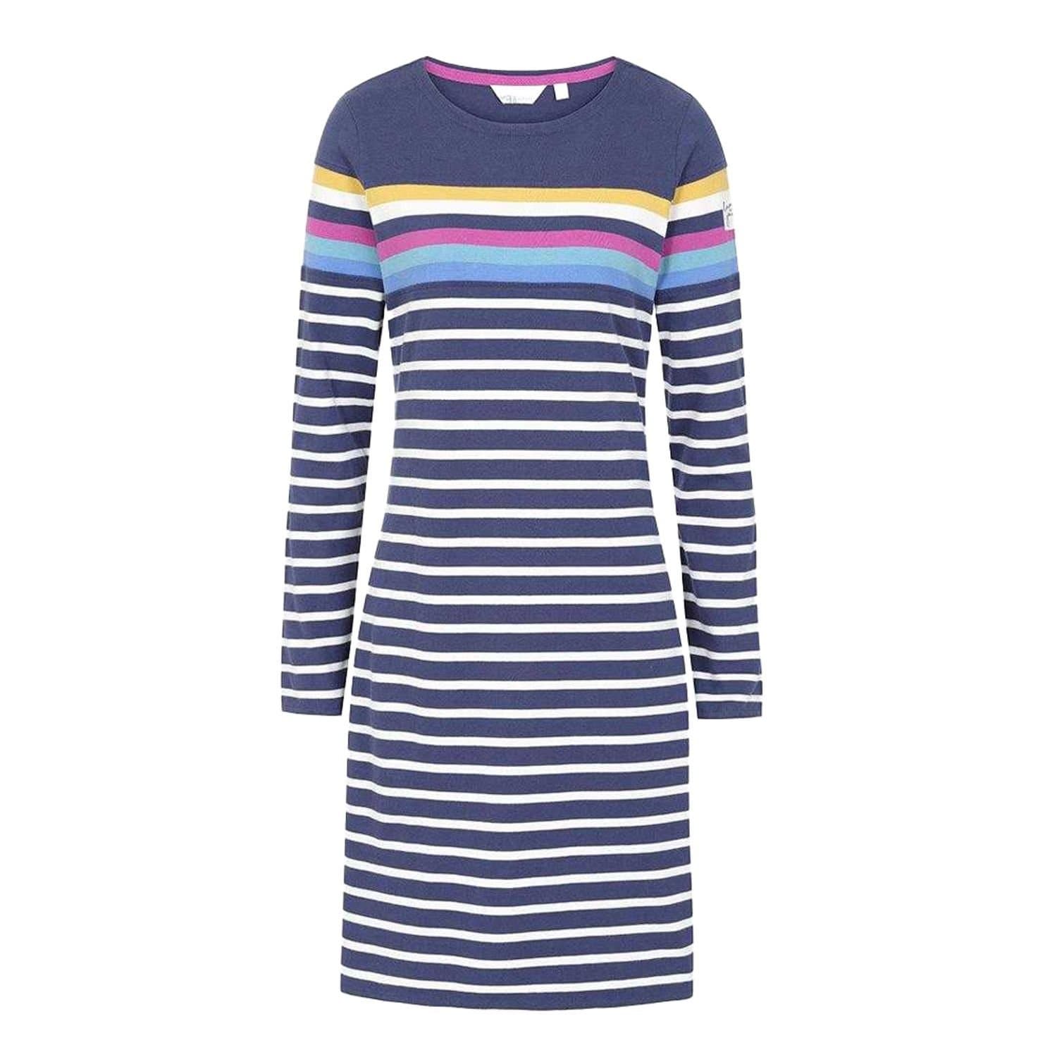 Lazy Jacks Lazy Jacks Women's Prism Stripes Long-Sleeved T-Shirt Dress in Navy