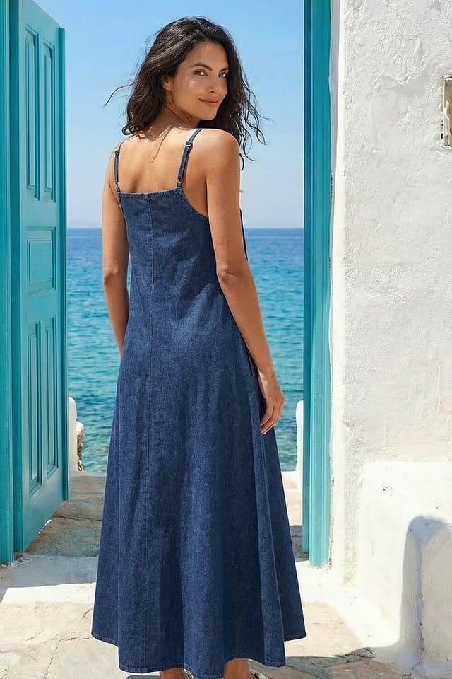 Dusk Dusk Women's Strappy A-Line Maxi Dress in Mid Blue - 3