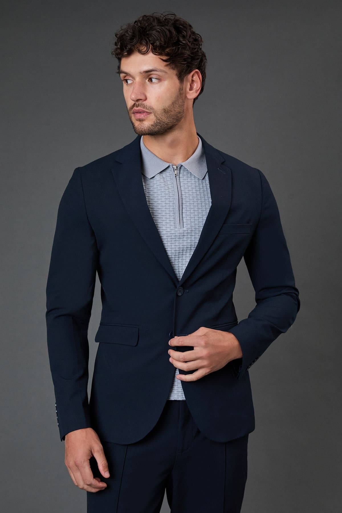 Burton Burton Navy Stretch Skinny Fit Suit Jacket